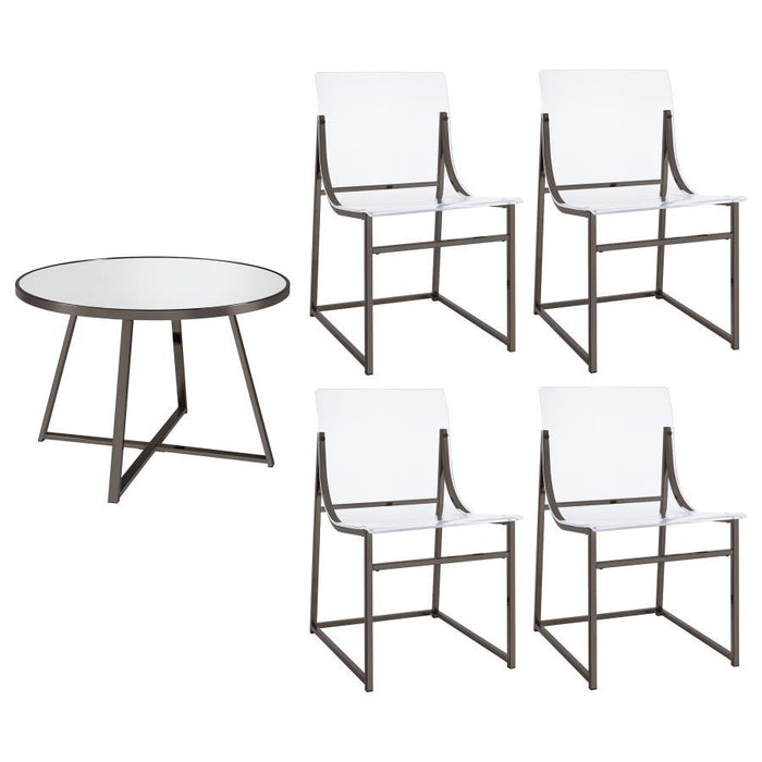 Jillian - 5 Piece Round Mirror Top Dining Set - Black Nickel