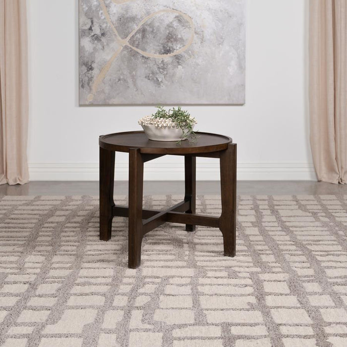 Cota - Round Solid Wood End Table - Dark Brown