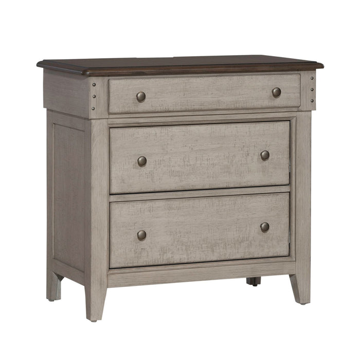 Ivy Hollow - 3 Drawer Bedside Chest With Charging Station - Weathered Linen / Dusty Taupe