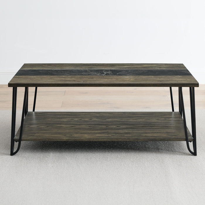 Harper - Cocktail Table With Sintered Stone Inlay - Brown