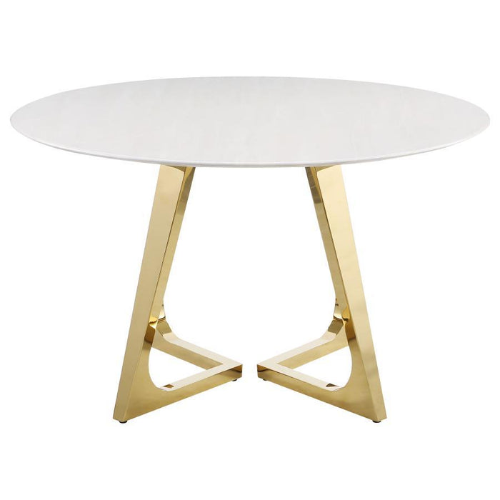 Gwynn - Round Marble Stainless Steel Dining Table - Gold