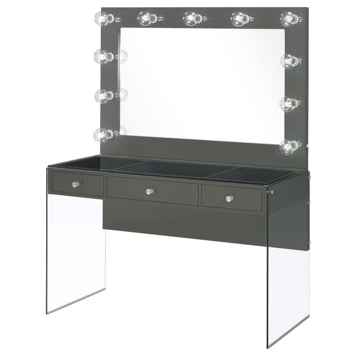 Afshan - 3-Drawer Vanity Set With Lighting - Gray High Gloss