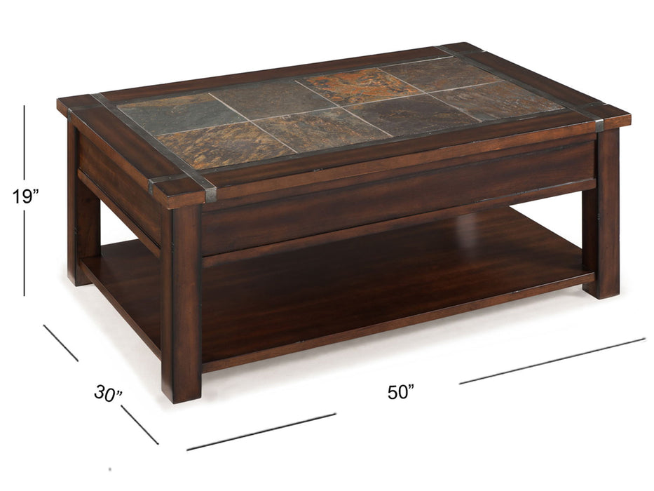 Roanoke - Rectangular Lift Top Cocktail Table (With Casters) - Cherry And Slate