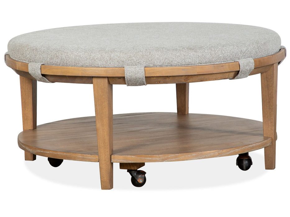Lindon - Round Cocktail Table With Upholstered Top & Casters