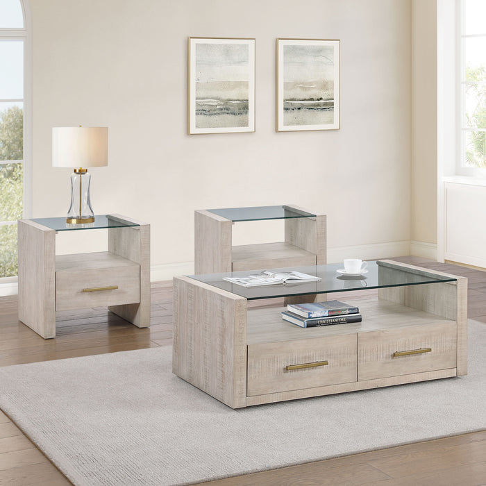 Garland - 3 Piece Glass Top Table Set, 2 Ends & Coffee - Washed Parchment