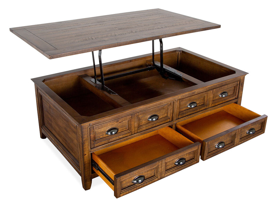 Bay Creek - Lift Top Storage Cocktail Table With Casters - Toasted Nutmeg