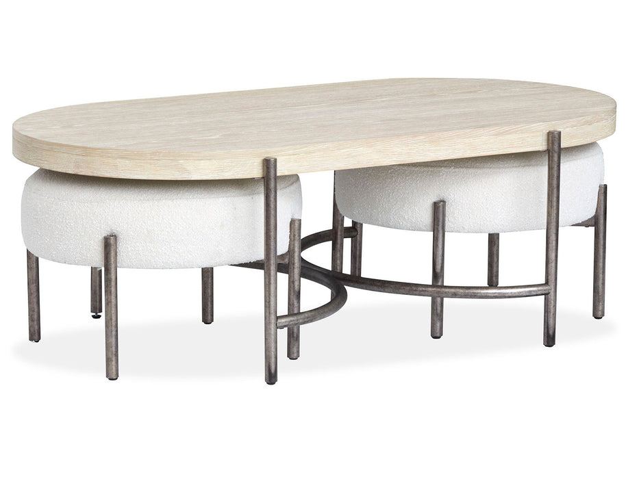 Jennings - Oval Cocktail Table With Two Ottomans - Edgecomb Grey And Weathered Antique Nickel