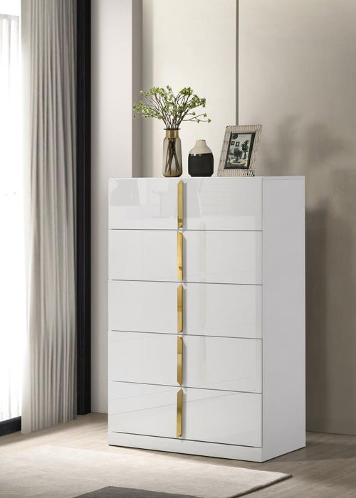 Ines - 5-Drawer Bedroom Chest Of Drawers - White High Gloss