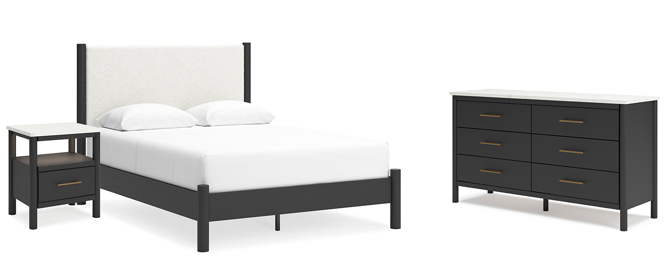 Cadmori Queen Upholstered Panel Bed with Dresser and Nightstand