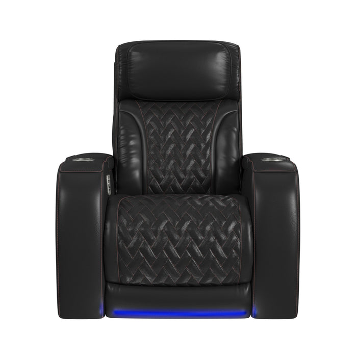 Prime Time - P3 Recliner With LED And Wireless Charger Pocket - Jett Black With Red Stitching