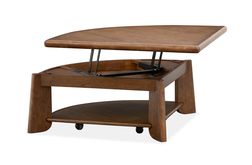 Tanner - Pie Shaped Lift Top Cocktail Table With Casters - Tawny Brown