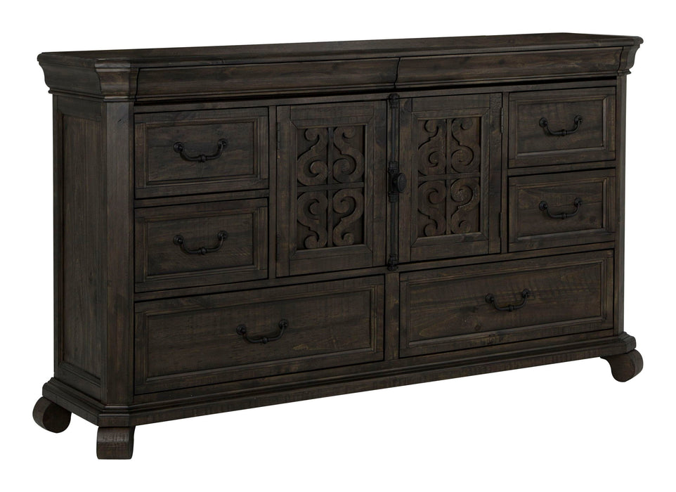 Bellamy - Drawer Dresser With Shaped Mirror - Peppercorn