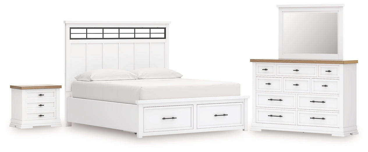 Ashbryn California King Panel Storage Bed with Mirrored Dresser and Nightstand