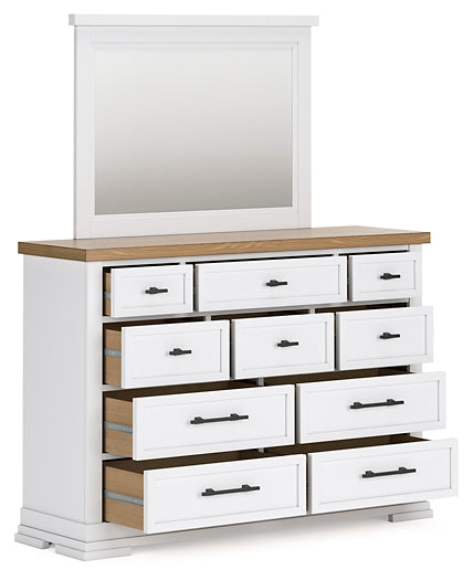Ashbryn King Panel Storage Bed with Mirrored Dresser and Nightstand