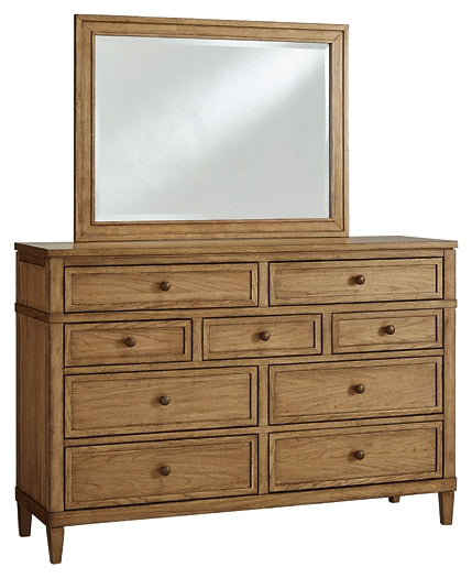 Sharlance King Upholstered Panel Bed with Mirrored Dresser