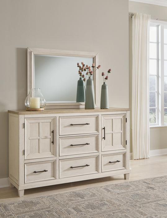 Shaybrock California King Panel Bed with Mirrored Dresser, Chest and Nightstand