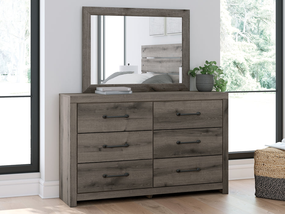 Graystorm Full Panel Bed with Storage with Mirrored Dresser and Nightstand