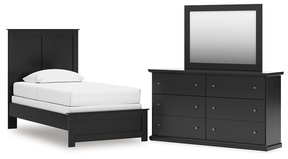 Maribel Twin Panel Bed with Mirrored Dresser