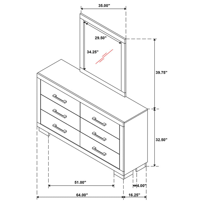 Jessica 6-drawer Dresser with Mirror Snow White