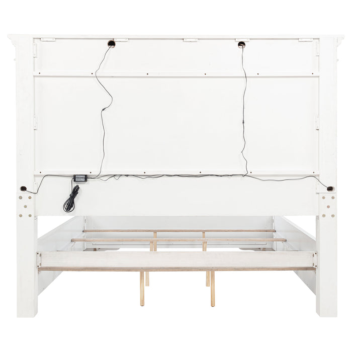 McKinney California King LED Light Panel Bed Vintage White