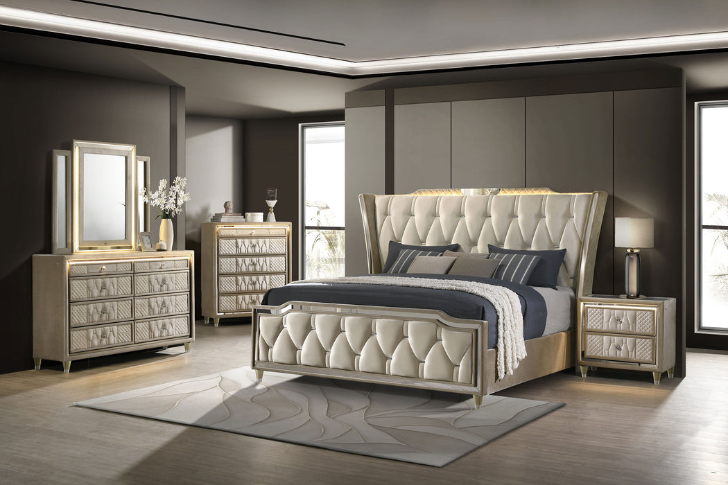 Lorient 5-drawer LED Chest of Drawers Ivory and Camel