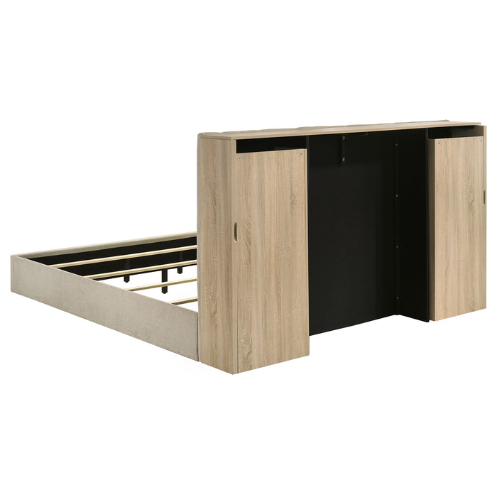 Arielle Eastern King Bookcase Panel Storage Bed Light Oak