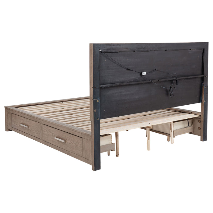 Kenora 56-inch Eastern King LED Storage Bed Barley Brown