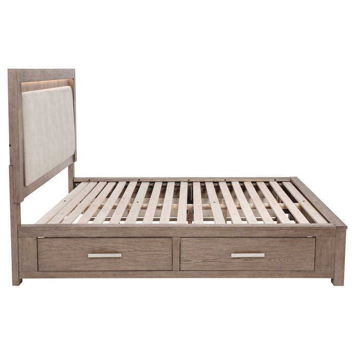 Kenora 56-inch Eastern King LED Storage Bed Barley Brown
