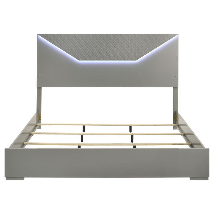 Ives Eastern King Panel Bed LED Headboard Grey High Gloss