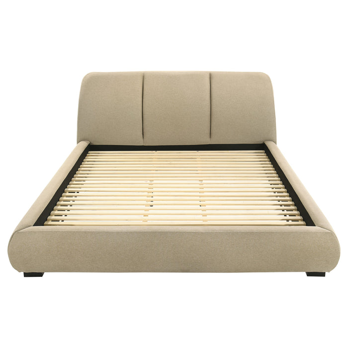 Mokena 46-inch Upholstered Eastern King Platform Bed Brown