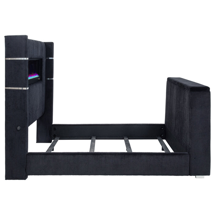 Tisdall Eastern King Flame Visualizer Wingback TV Bed Black