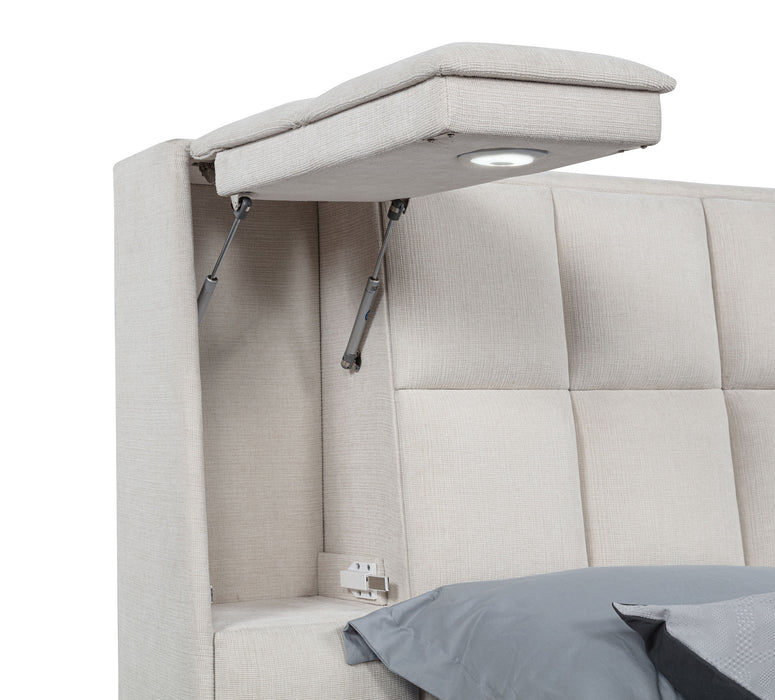 Dreux Upholstered California King Panel Platform Bed Cream