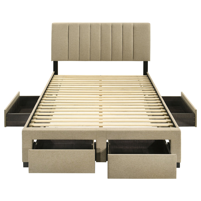 Wheatland 4-drawer Upholstered Full Storage Bed Light Brown