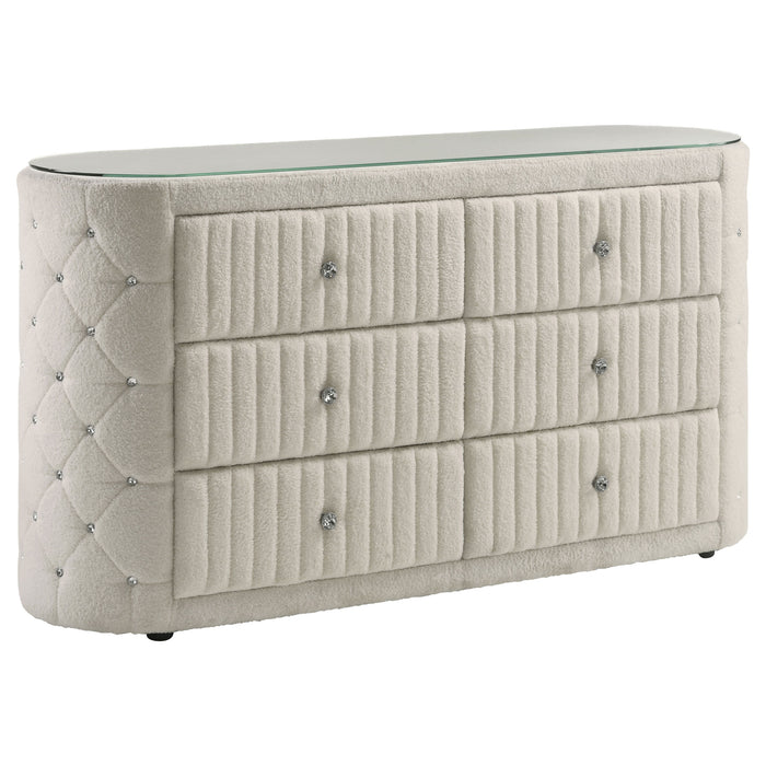 Sonya 5-piece Upholstered Eastern King Bedroom Set Ivory