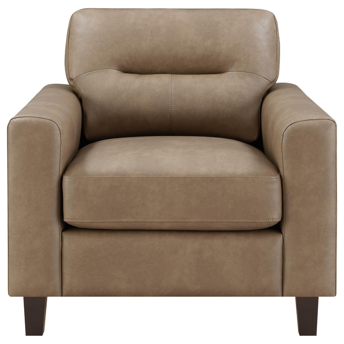 Scotland Faux Leather Upholstered Track Arm Chair Brown