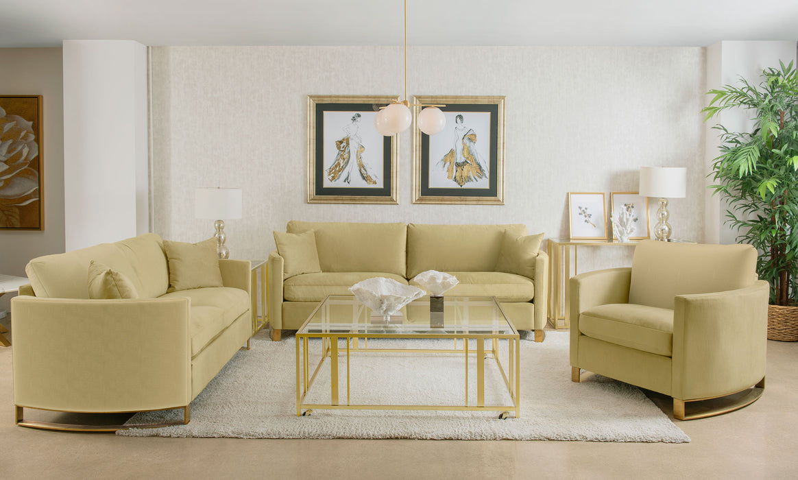 Corliss Upholstered Curved Track Arm Loveseat Camel