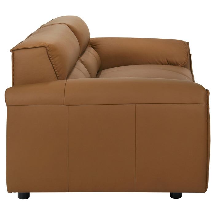 Buxton Top Grain Leather Upholstered Sofa Orange