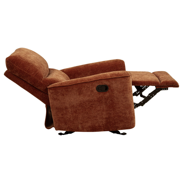 Navarro Chenille Upholstered Glider Recliner Burnt Orange
