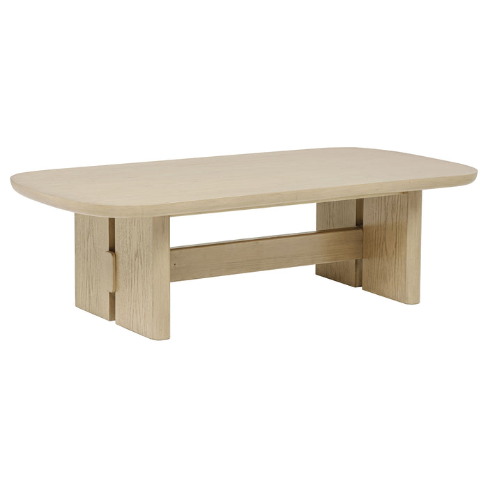 Kailani 2-piece Coastal Coffee and End Table Set Beige Oak