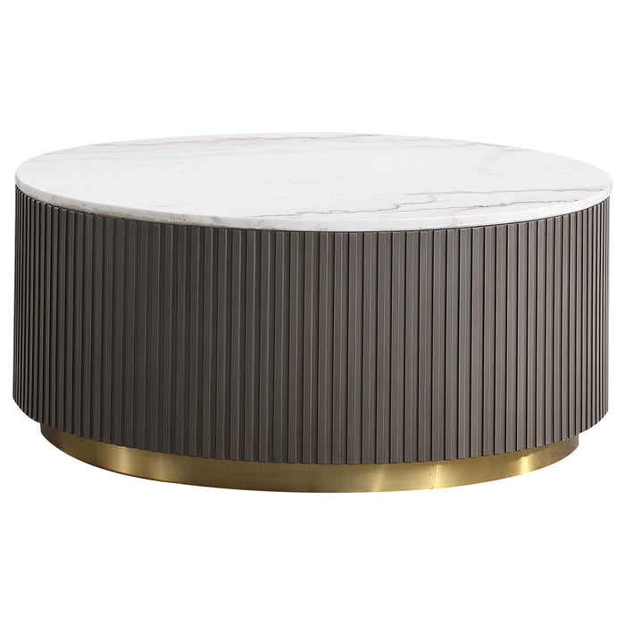 Jason 2-piece Round White Marble Coffee Table Set Charcoal