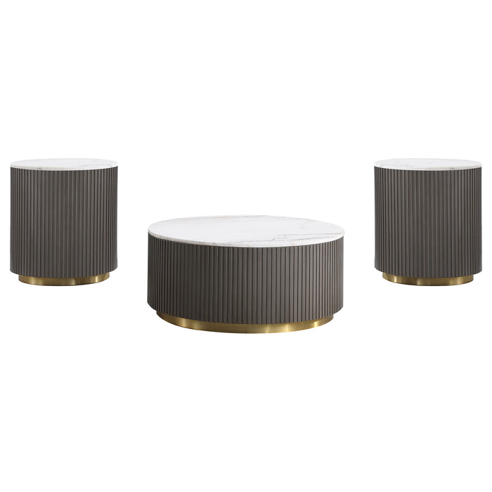 Jason 3-piece Round White Marble Coffee Table Set Charcoal