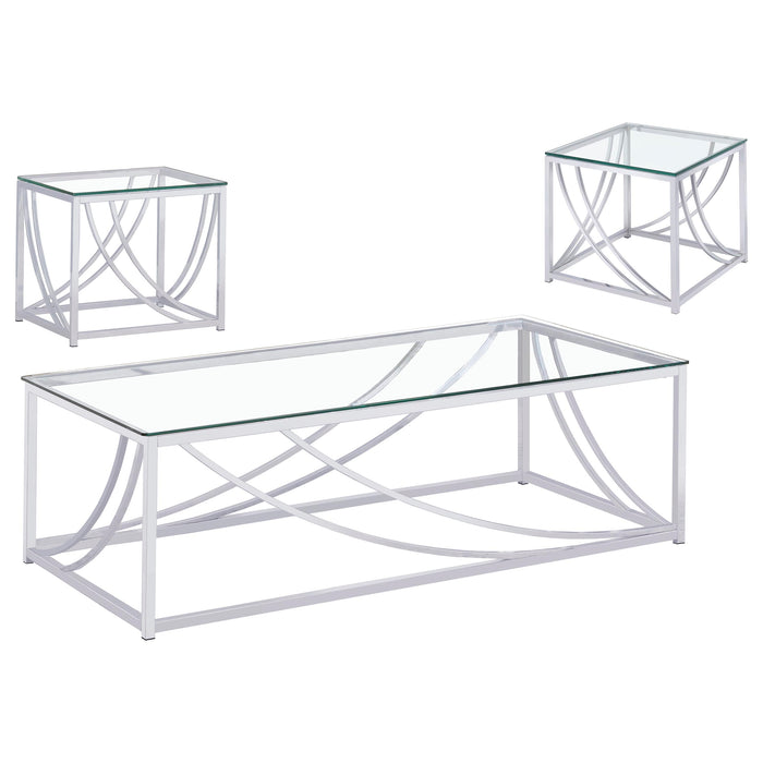 Lille 3-piece Glass Top Coffee And End Table Set Chrome