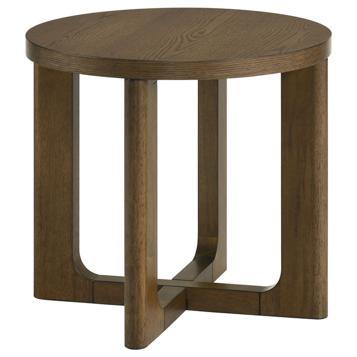 Kessler 2-piece Round Sculptural Wood Coffee Table Set Brown