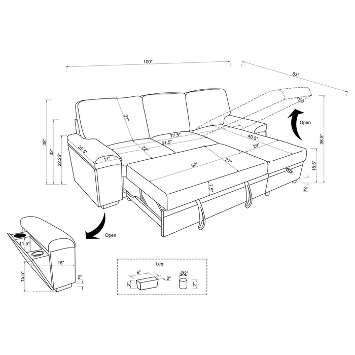 Demko Sleeper Sectional Sofa with Speaker and Storage Chaise Granite