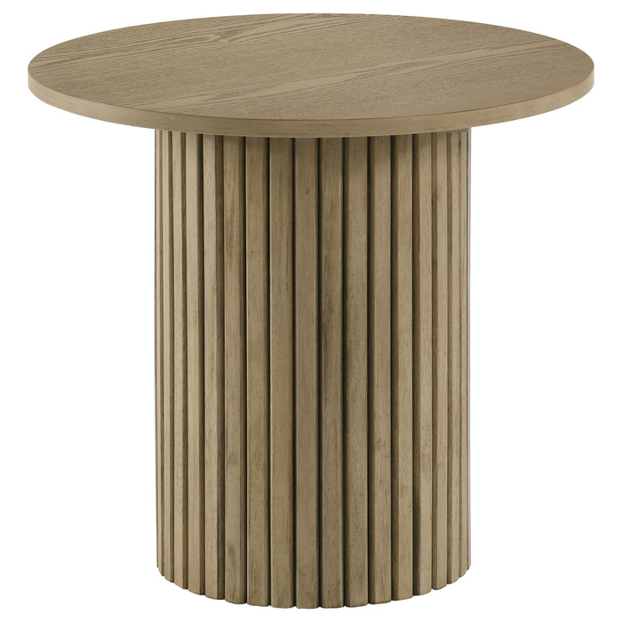 Hamlyn 2-piece Round Fluted Coffee and End Table Set Natural Oak