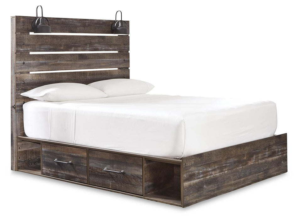 Drystan Queen Panel Bed with 4 Storage Drawers, Dresser, Mirror, Chest and Nightstand