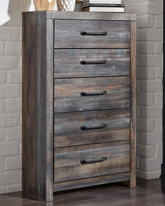 Drystan Queen Bookcase Bed with 2 Storage Drawers, Dresser, Mirror, Chest and Nightstand