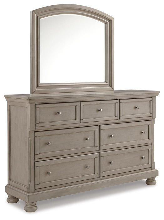 Lettner Queen Sleigh Bed with 2 Storage Drawers with Mirrored Dresser, Chest and Nightstand