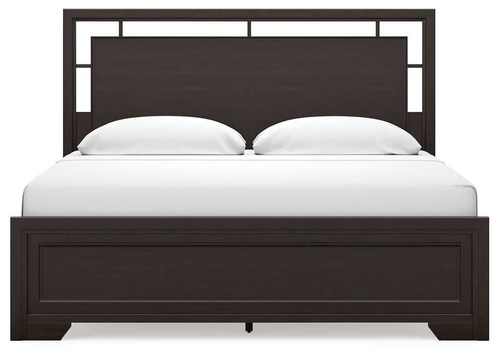 Covetown King Panel Bed with Mirrored Dresser
