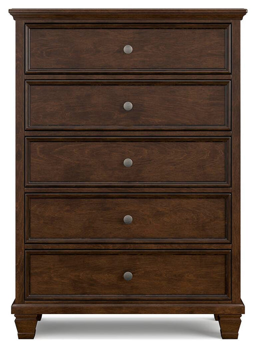 Danabrin King Panel Bed with Mirrored Dresser, Chest and Nightstand